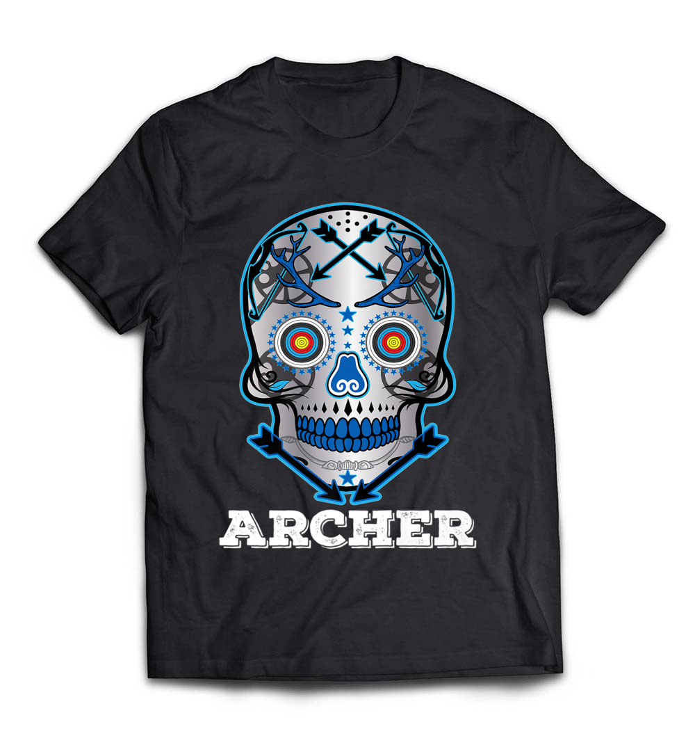 Archery Sugar Skull Bowhunting Premium T-Shirt: Celebrate Your Passion for Archery